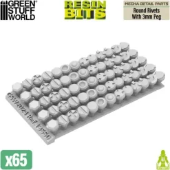 Mecha Detail Parts - Round Rivets with 3 mm Pegs (65pcs)