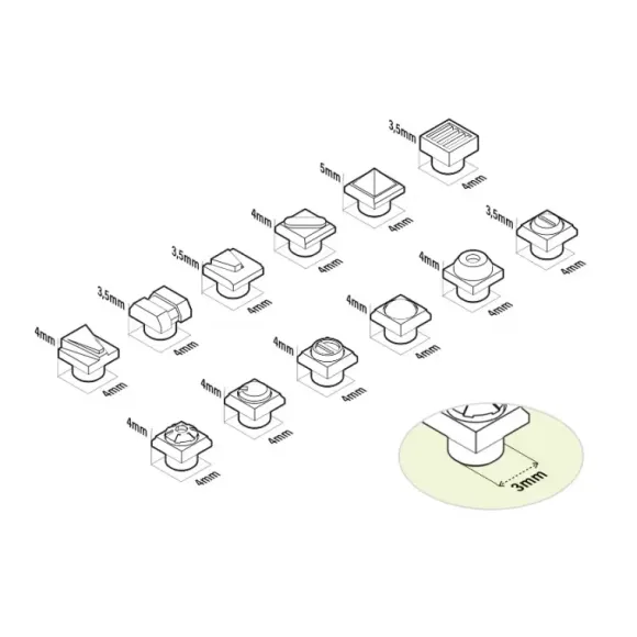 Mecha Detail Parts - Square Rivets with 3 mm Pegs (60pcs)